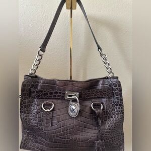 Michael Kors Dark Grey Crocodile-Embossed Shoulder Bag